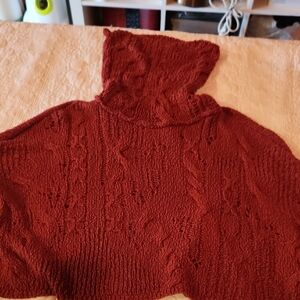 Free People Maroon Cable Knit Turtleneck Sweater